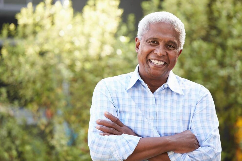 Happy older man outside