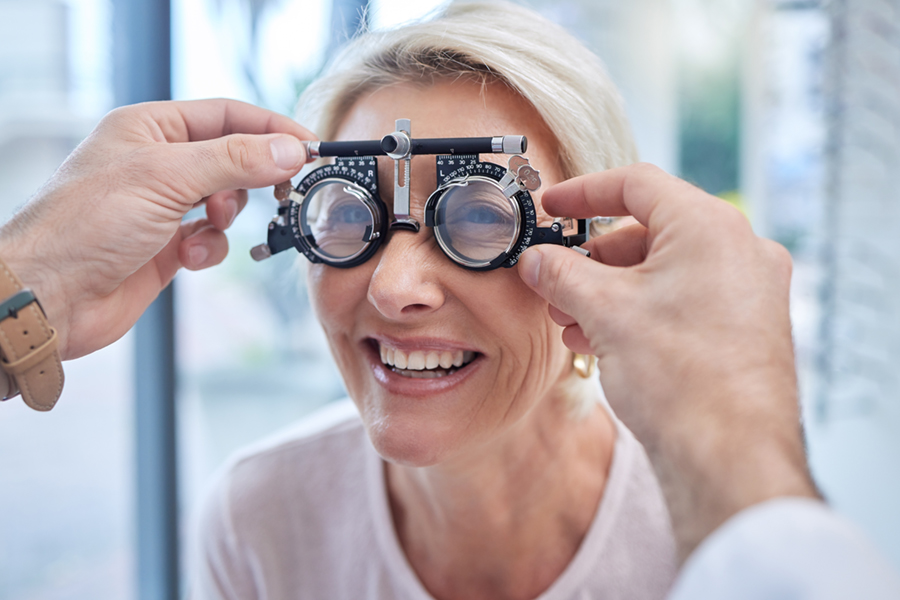 Woman having her eyes examined