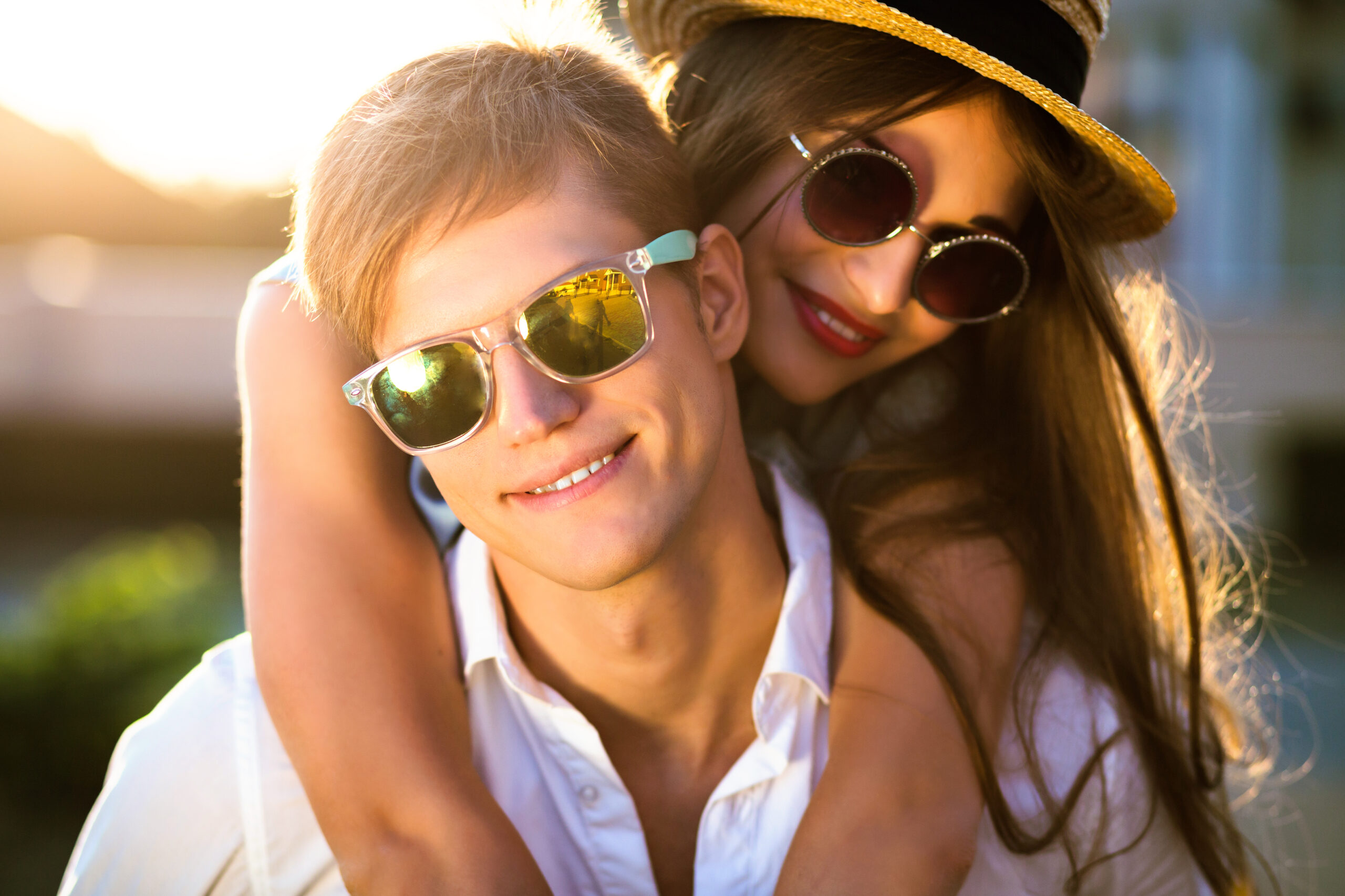 Happy young couple outside