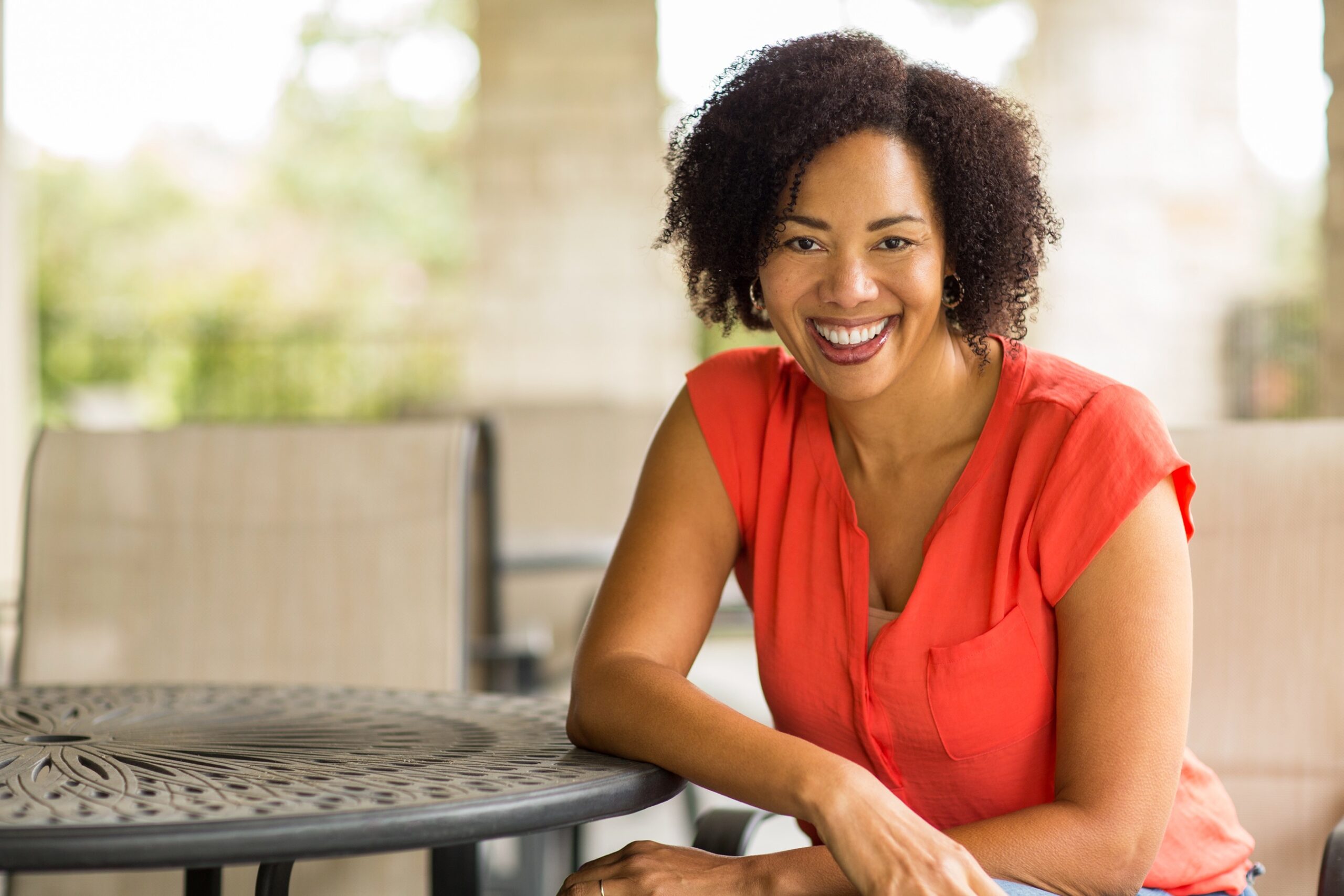 Happy mature woman smiling.